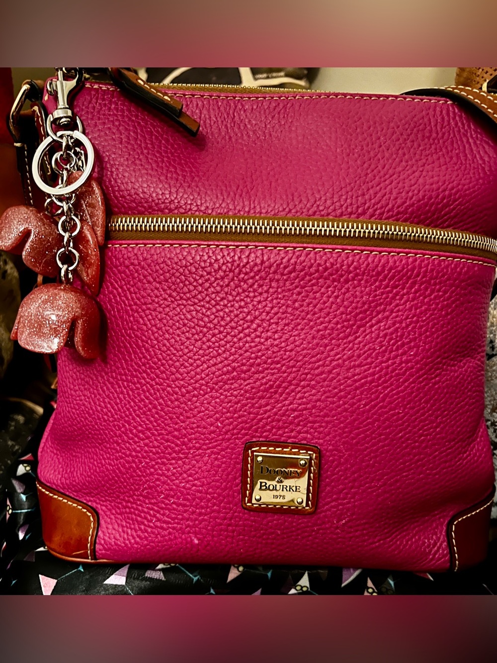 Dooney & Bourke Fuchsia Leather Shoulder Crossbody w/Dust Bag, Scarf & Charm - Picture 4 of 16